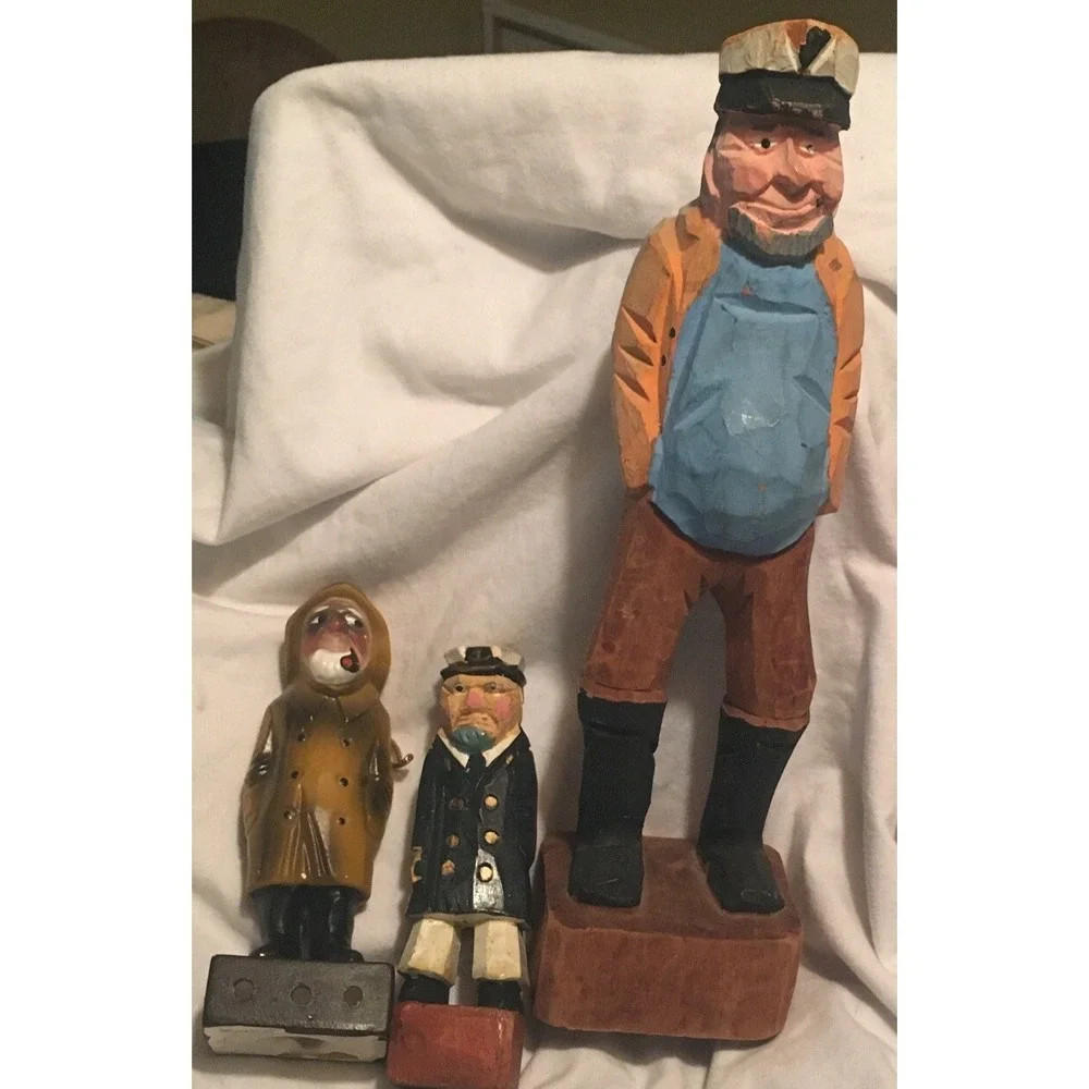 2 Hand Carved Painted Sailor Captains Vintage 1 Ceramic Sachet Holder(rare)